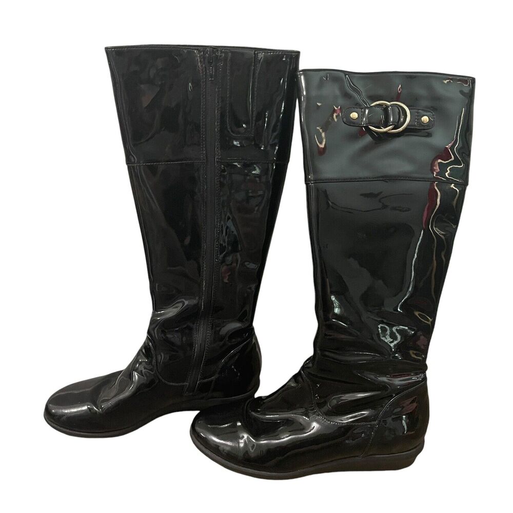 COLE HAAN Boots Women’s 6B Glossy Black Patent Leather Waterproof Tall